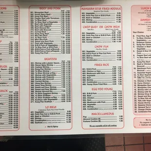 New menu prices