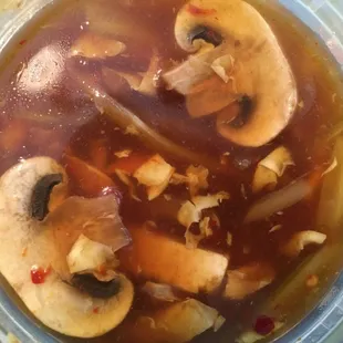 hot &amp; sour soup--not spicy nor sour but ok as a stocky soup