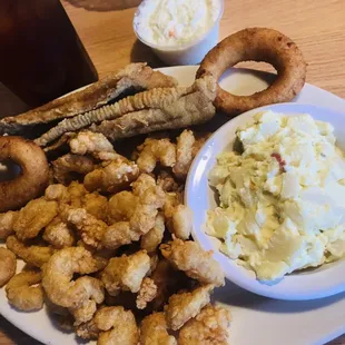 Saturday Lunch Special. Flounder, shrimp, coleslaw and potato salad