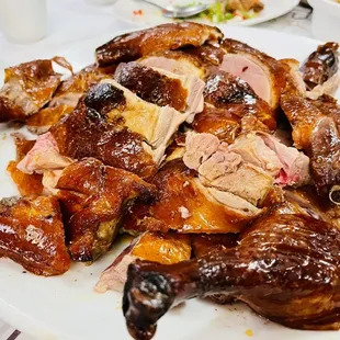 a plate of roasted chicken