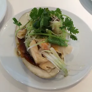 Giant clam with ginger scallion soy sauce and cilantro - our favorite of the night.