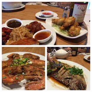 BBQ platter, fried oyster, live giant shrimp $38/lb, fried fish