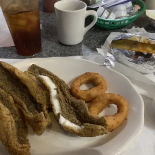 Flounder baked potato and white cold slaw omg