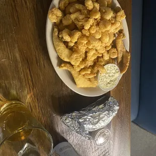 Sunday special, perch and baby shrimp with sweet potato