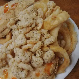 S&amp;P Flounder and Baby Shrimp w/Onion Rings.