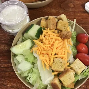 Side salad and complimentary hush puppies