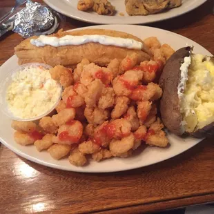 Lunch portion. Flounder and baby shrimp