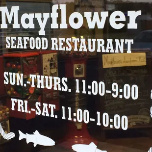 a sign in the window