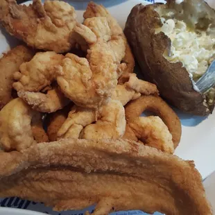 Fried Catfish platter, baked potato
