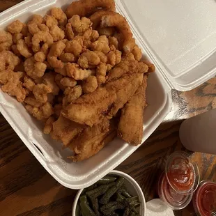 fried chicken and green beans