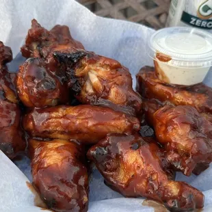 Wings are done in their "Fucked up" style, which is when they are cooked, sauced, and then cooked again. I did not love them!