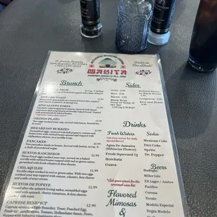 Brunch and drink menu