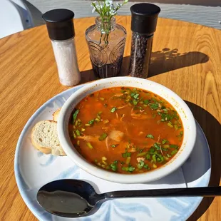 a bowl of soup on a table