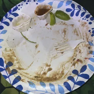 A clean plate taken by a satisfied customer  (peep the broken fork  safe to say this was an active experience LOL)