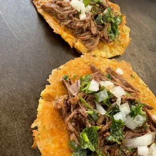 Barbacoa tacos w/ cheese