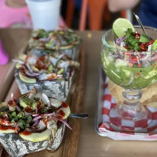 Aguachile platter and green ceviche