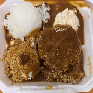 Hamburger steak plate  huge pattys!