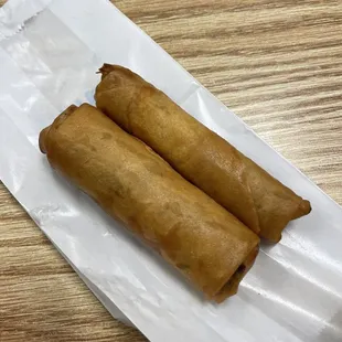 One each of beef (thinner one) and veggie lumpia.