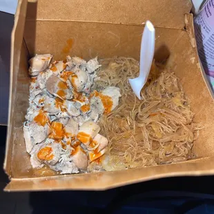 House Pancit &amp; Chicken (hot sauce because baby loves hot sauce).