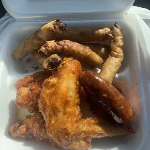 Wings, lumpia, and longanisa