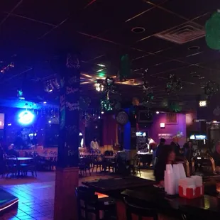 Inside 3 pool tables and a karaoke station to the left(;