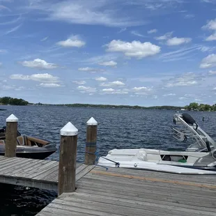 a boat docked at a dock