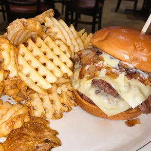 Burger with waffle fries
