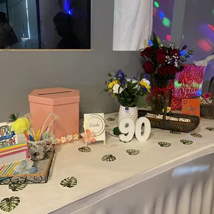 Table for give aways, card box, notes for the bday girl
