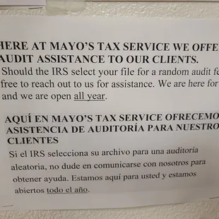 We offer Audit assistance for all of our clients.