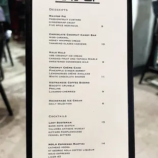 Desserts Menu
