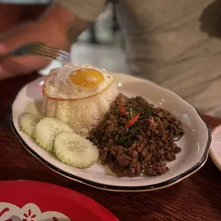 Ground beef with rice and egg