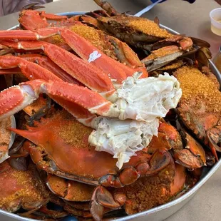 Dozen jumbo crabs with side of two snow crabs ($34 for crab legs).