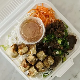 Grilled Beef &amp; Imperial Roll w/ Rice Vermicelli (Takeout)