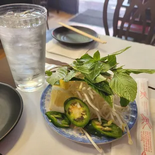water, garnish