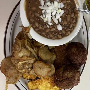 Daily special on Wednesday Salmon Pattie's , fried potatoes and beans