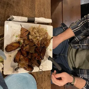 Steak Kabobs served with 2 sides.