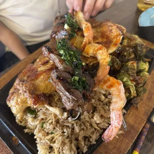 PERUVIAN PARRILLADA; plenty for 2 people. Sides are large!