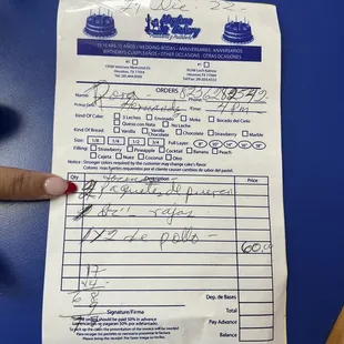 Order receipt.