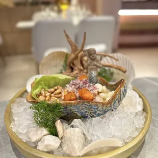 a bowl of food on ice