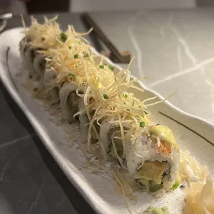 a sushi roll on a plate