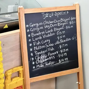 a menu on a blackboard