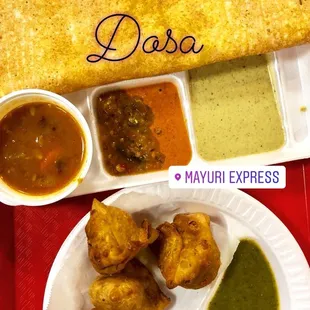 Egg dosa and samosas