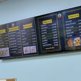 a menu on a wall