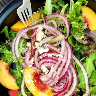 Peach salad, no protein; peanut butter chocolate cookie