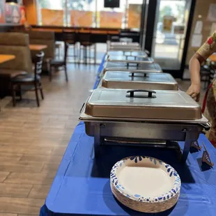 a woman serving food