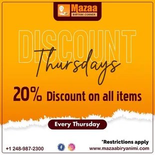 20% discount on Thursdays on all items!