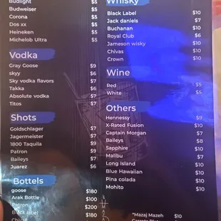 Drink menu