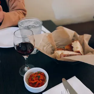 Wine sample + Bread basket / both complimentary