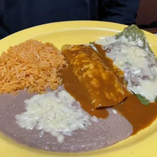 Chicken enchilada and beef Chile rellano