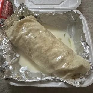 The "regular burrito" they claimed that's "not covered in anything".